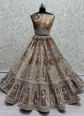 Masterly Beige Velvet Lehenga Choli with Diamond, Embroidered, Sequins and Thread Work