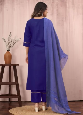 Masterly Blue Cotton Salwar Suit with Embroidered Work