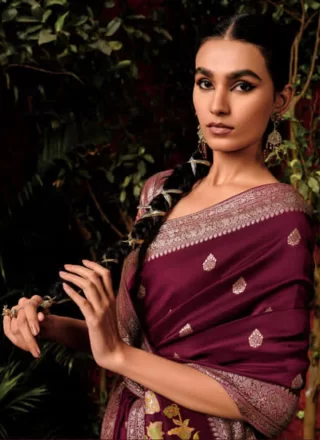 Masterly Maroon Silk Contemporary Sari with Weaving and Zari Work