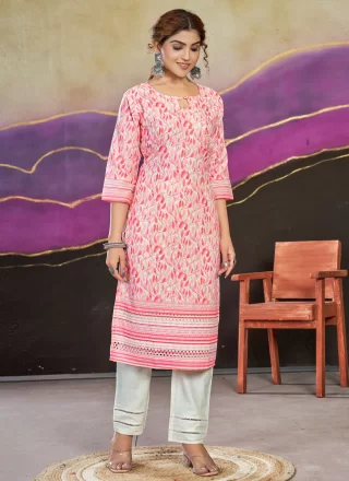 Masterly Multi Colour Cotton Party Wear Kurti with Digital Print and Lucknowi Work Work