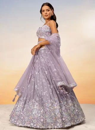 Mauve Chiffon Embroidered and Sequins Work Lehenga Choli for Mehndi