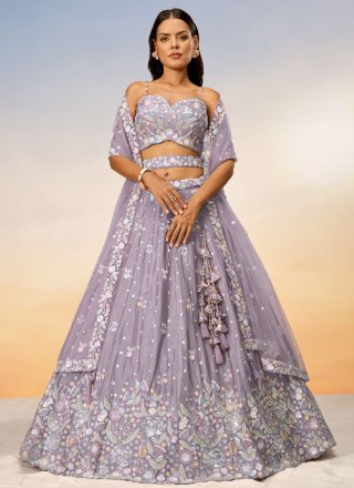 Mauve Chiffon Embroidered and Sequins Work Lehenga Choli for Mehndi