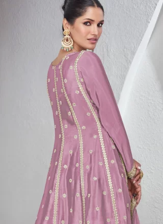 Mauve Chinon Embroidered and Sequins Work Salwar Suit