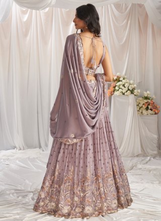 Mauve Georgette Embroidered, Sequins and Thread Work Lehenga Choli for Engagement