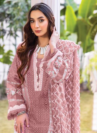 Mauve Georgette Salwar Suit with Embroidered Work for Women
