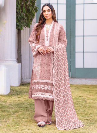 Mauve Georgette Salwar Suit with Embroidered Work for Women