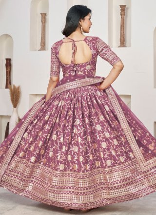 Mauve Jacquard Embroidered, Sequins and Zari Work Lehenga Choli for Women