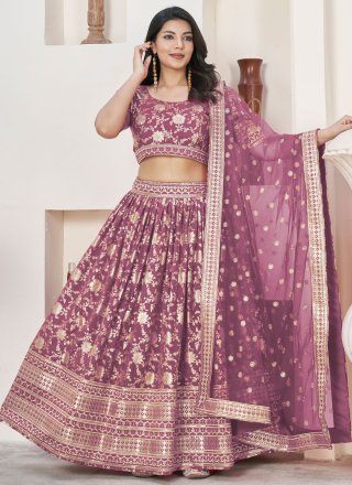 Mauve Jacquard Embroidered, Sequins and Zari Work Lehenga Choli for Women