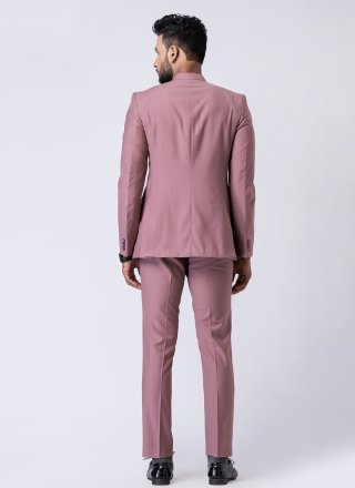 Mauve Polyester Plain Work Jodhpuri Suit