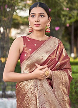 Mauve Shimmer Woven Work Trendy Saree for Women