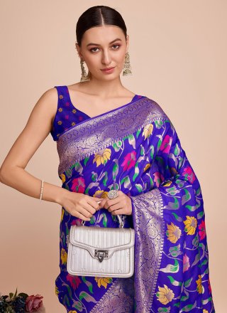 Meenakari and Weaving Work Paithni Trendy Saree In Blue