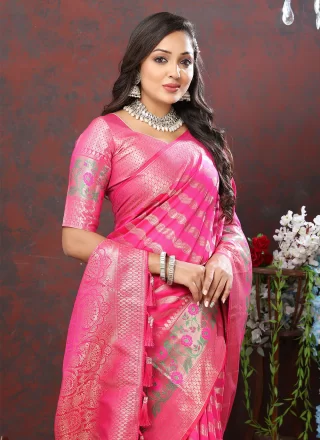 Meenakari and Weaving Work Silk Trendy Saree In Pink