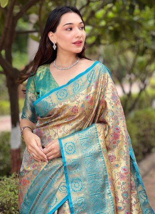Meenakari and Woven Work Silk Traditional Saree In Beige
