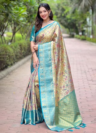 Meenakari and Woven Work Silk Traditional Saree In Beige