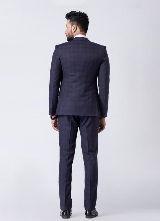 Men Blue and White Cotton Plain Work Tuxedo Suit