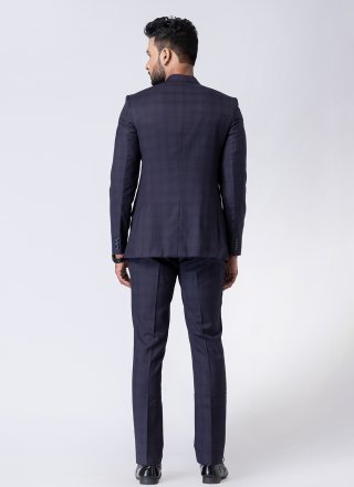 Men Blue Polyester Plain Work Jodhpuri Suit