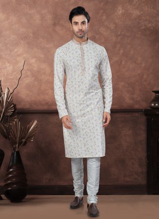 Men Brown and Off White Rayon Digital Print and Embroidered Work Kurta Mens Wear