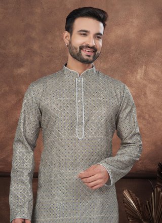 Men Green Jacquard Kurta Mens Wear with Digital Print Work