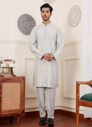 Men Green Silk Designer with Embroidered Work