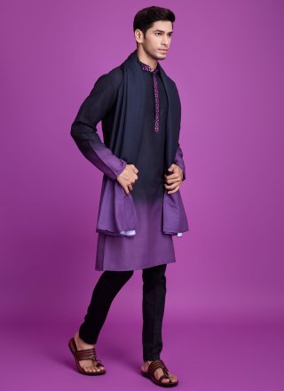 Men Lavender and Blue Rayon Kurta Mens Wear with Mirror and Thread Work