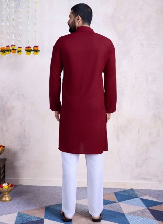 Men Maroon Rayon Embroidered and Mirror Work Kurta Mens Wear