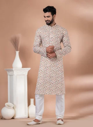 Men's Multi Colour Cotton Digital Print Work Kurta Pyjama