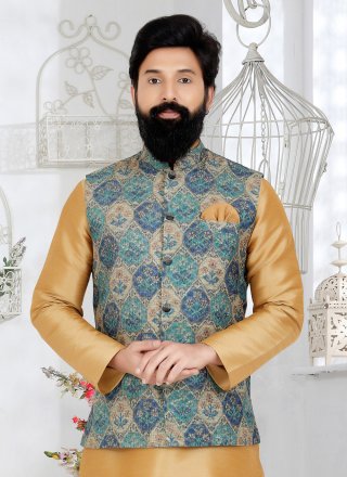 Men's Multi Colour Polyester Digital Print Work Nehru Jackets