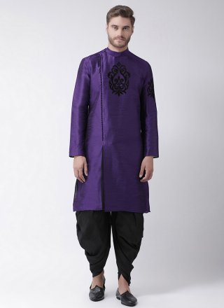 Men's Violet Dupion Silk Embroidered Work Angrakha Mens Wear