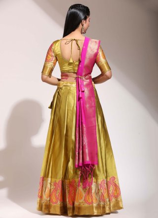 Mesmeric Mustard Silk Lehenga Choli with Print Work