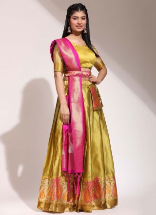 Mesmeric Mustard Silk Lehenga Choli with Print Work