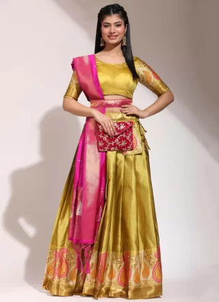 Mesmeric Mustard Silk Lehenga Choli with Print Work