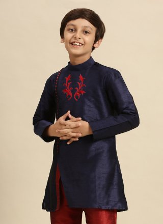 Mesmerizing Blue Dupion Silk Angrakha Kids Wear with Embroidered Work