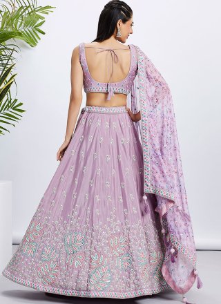 Mesmerizing Lavender Chiffon A - Line Lehenga Choli with Cord, Embroidered, Sequins and Thread Work