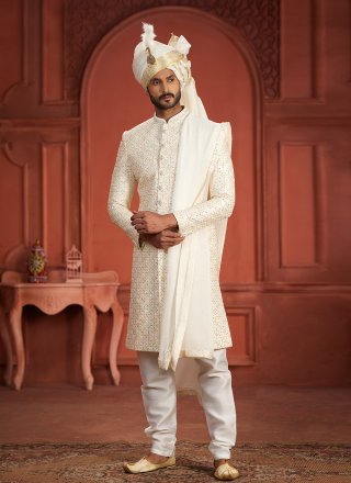 Mesmerizing Multi Colour Pure Silk Sherwani Mens Wear with Embroidered, Hand and Sequins Work
