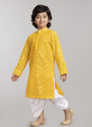 Mirror Work Georgette Dhoti Kurta In Yellow