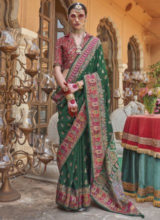 Mod Green Silk Designer Saree