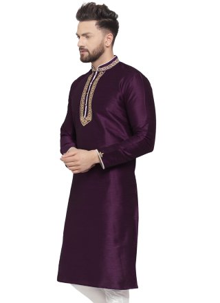 Modern Purple Dupion Silk Kurta Mens Wear
