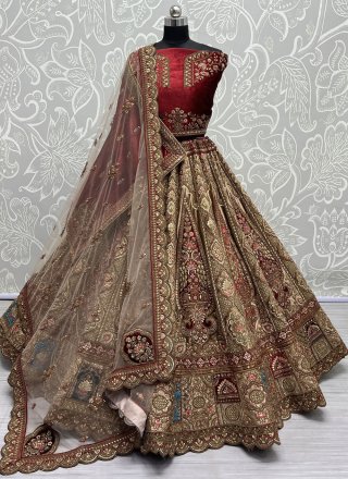 Red & Cream With Golden Embroidered Bridal Lehenga – Fashionous