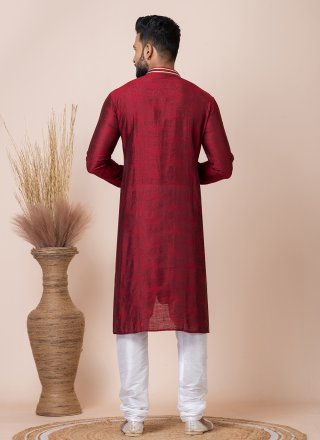 Modest Maroon Jacquard Kurta Pyjama