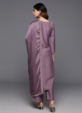 Modest Pink Chanderi Pant Style Suit with Embroidered Work
