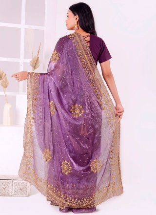 Modest Purple Tissue Contemporary Saree