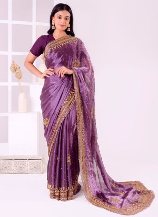 Modest Purple Tissue Contemporary Saree