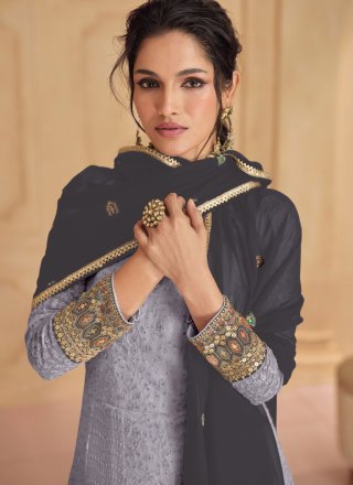 Modish Lavender Faux Georgette  Designer Gown with Embroidered and Sequins Work