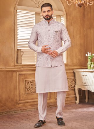 Modish Pink Art Silk Kurta Payjama with Jacket with Embroidered Work
