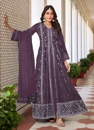Modish Purple Faux Georgette Salwar Suit