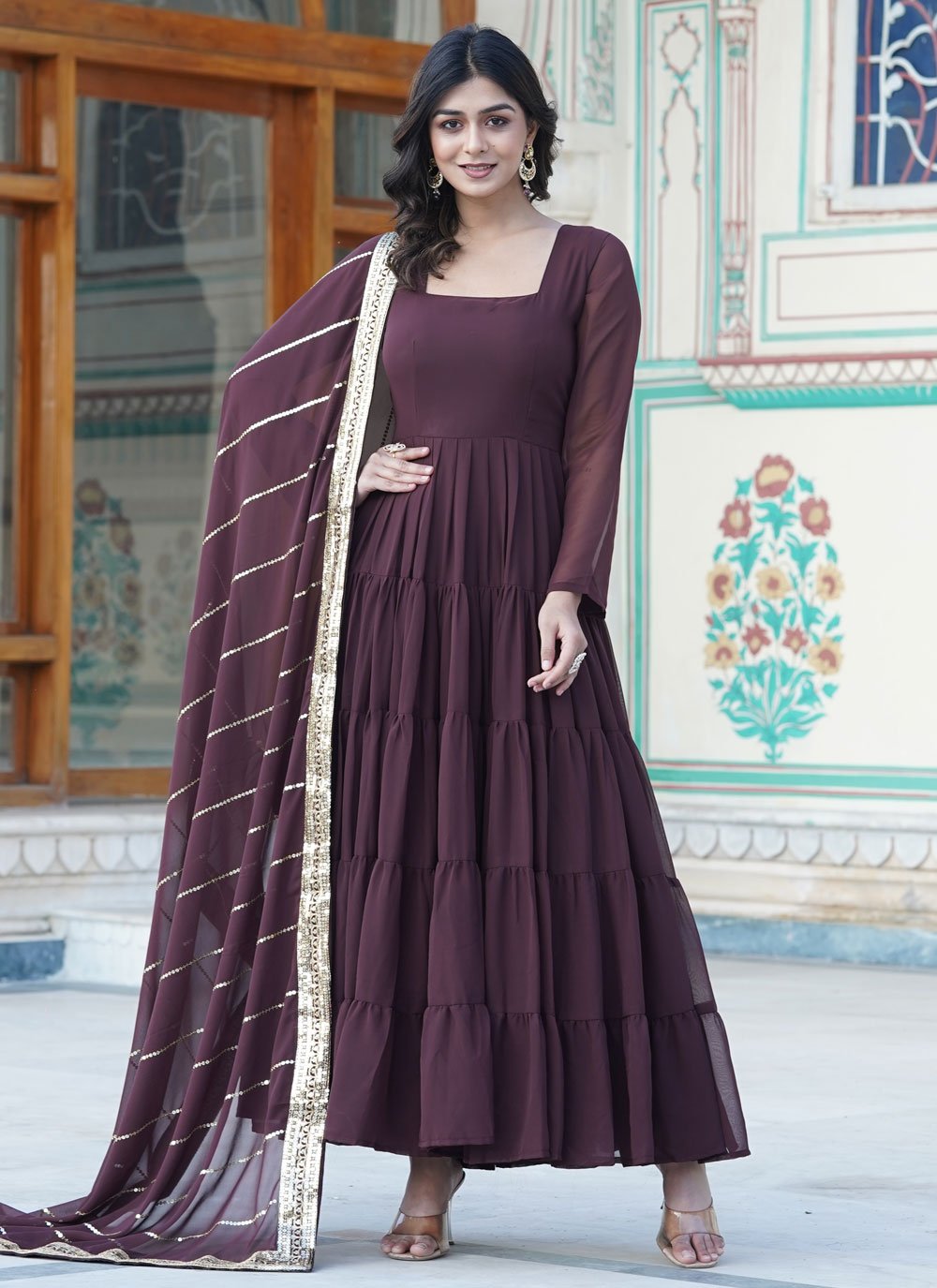 Brown long frock online