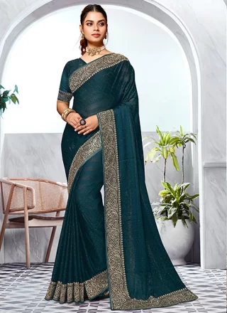 Morpeach Art Silk Embroidered and Swarovski Work Classic Sari