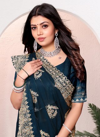 Morpeach Crepe Silk Contemporary Saree with Cord, Diamond and Embroidered Work