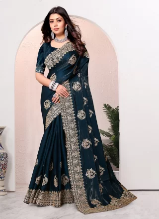 Morpeach Crepe Silk Contemporary Saree with Cord, Diamond and Embroidered Work