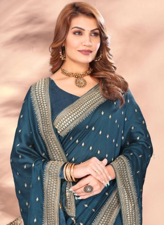 Morpeach Embroidered and Zari Work Vichitra Silk Trendy Saree